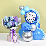 Baby Boy Balloons with celebration Flowers Bouquet