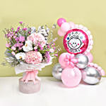 Baby Girl Balloons with celebration Flowers Bouquet
