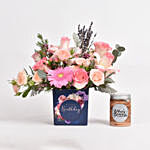 Birthday Mix Flowers Vase with Jar Cake