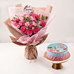 Birthday Wish Cake With Carnation Bouquet