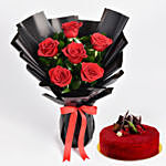 Bunch of Beautiful 6 Red Rose with Cake