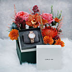 Cerruti Watch and Flowers Combo For Her