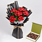 Chocolate Truffles and Bunch of 6 Red Roses