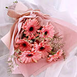 Elegant Pink Gerberas Beautifully Tied Bouquet Premium