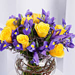 Iris and Roses Fish Bowl Arrangement