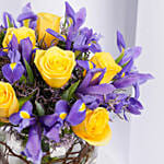 Iris and Roses Fish Bowl Arrangement