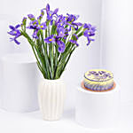 IRIS Flowers Arrangement in Premium Vase with Cake