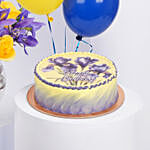 Iris Flowers with Birthday Cake with Balloons