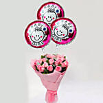 Pink Roses Bouquet with Balloons