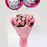 Pink Roses Bouquet with Balloons