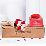 Red and Pink Roses with Cake in a Box