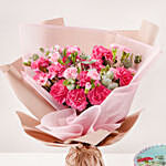 Birthday Wish Carnations Bouquet With Cake
