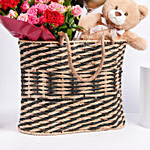 Roses with Teddy And Balloons in a Basket