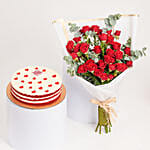 Baby Roses Bunch with Valentines Red Velvet Cake