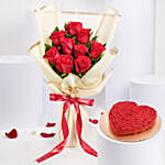 Bloomed Heart Chocolate Cake With Love Expression 9 Roses Bouquet