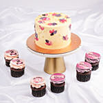 Purple & Pink Petals Chocolate Cake with Cupcakes