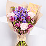 Womens Day Tulips Iris and Roses Bouquet