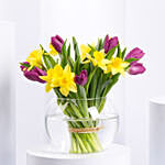 Daffodils and Tulips Beauty in Fish Bowl