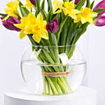 Daffodils and Tulips Beauty in Fish Bowl