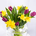 Daffodils and Tulips Beauty in Fish Bowl