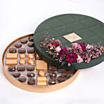 Bostani Leathered Big Chocolate Green Round Box with Flowers