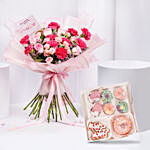 Carnations And Roses Bouquet And Treat Box