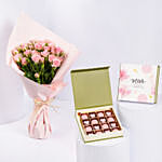 Pink Spray Roses And Chocolates