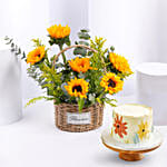 Sunflower Shine Basket And Cake
