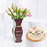 Ummi Janha Pink Tulip Arrangement And Cake