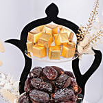دلة رمضان - ستاند شوكولاتة وتمر مجدول في ستاند شكل دلة