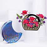 Colorful Blossoms Arrangement With Bostani Crescent Box