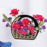 Colorful Blossoms Arrangement With Bostani Crescent Box