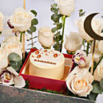 Eid Wishes Cake and White Roses