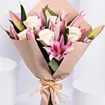 Pink Liilies and Ohara Roses Fragrant Ripples Bouquet