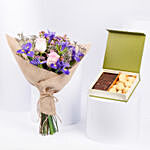 February Birthday Iris and Roses with Treats Box