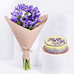 February Birthday Iris Bouquet and Cake Combo