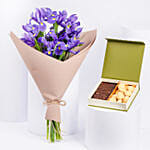 February Birthday Iris Bouquet and Treats Box Combo