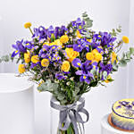 February Birthday Iris Flowers Arrangement and Cake