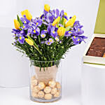 Feb Birthday Flower Iris & Tulips and Treats Box