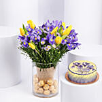 Feb Birthday Flower Iris & Tulips with Cake