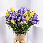 Feb Birthday Flower Iris & Tulips with Rocher