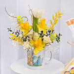 Easter Daffodils In A Mug With Chocolate
