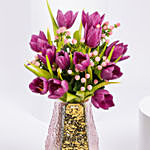 Tulips and Hypericum in Premium Vase