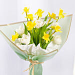 Daffodils and Tulips Birthday Flower Bouquet With Bento Cake