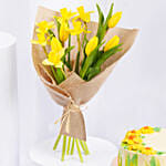 Daffodils withTulips Birthday Flower Bouquet and Cake