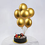 6 Golden Foil Balloons & Chocolate Cake