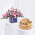 Birthday Roses Arrangement with Cake