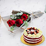 Red Velvet Cake With 3 Roses