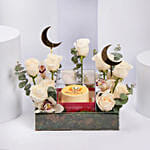Eid Wishes Cake and White Roses