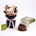 Roses Beauty Arrangement with Chocolate Cake